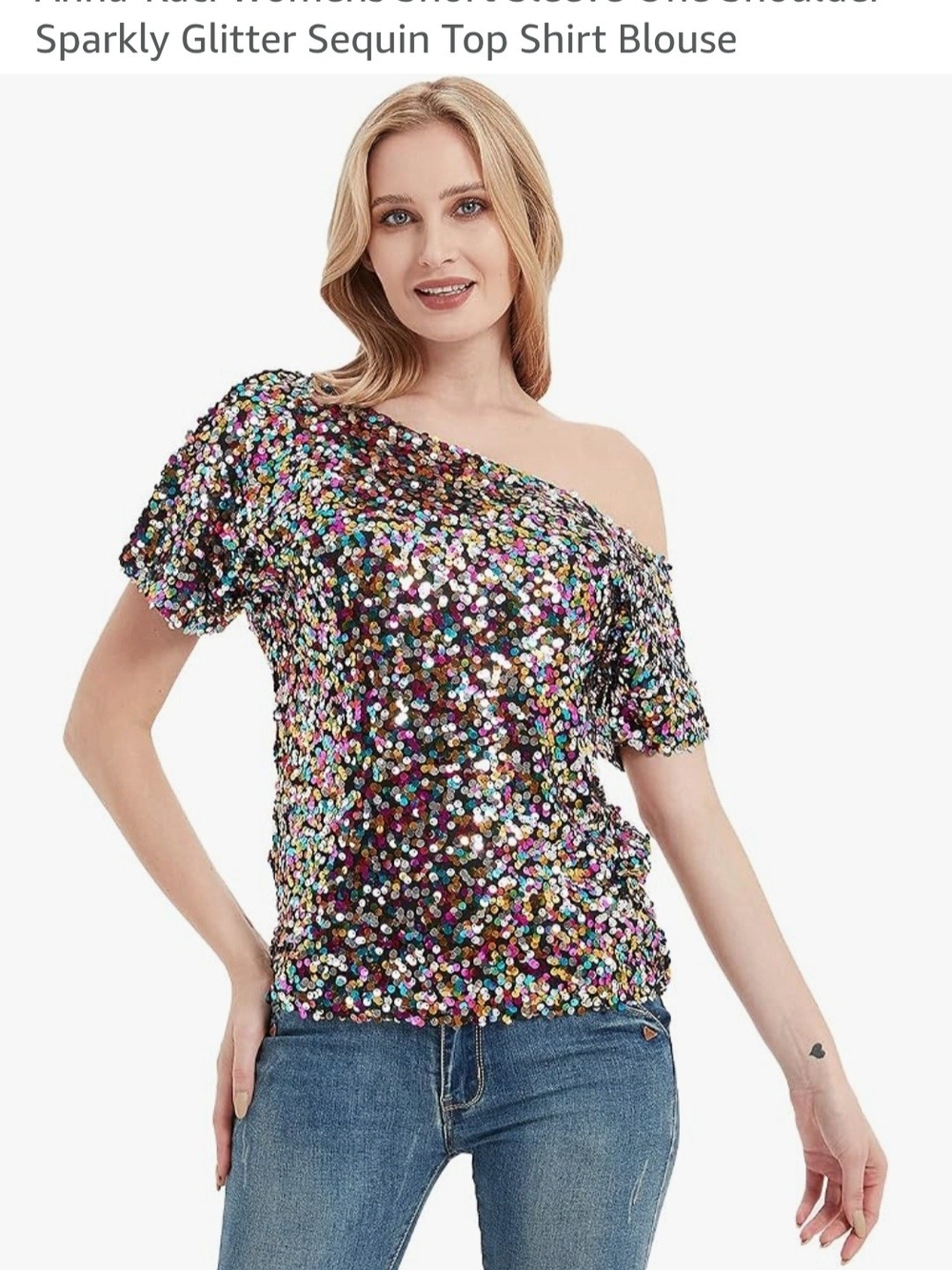 One-Shoulder Multicolor Sequin Blouse